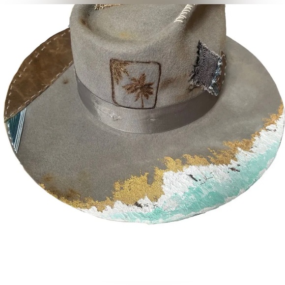 Western hat size 7 55-56cm Unique Palm Tree Ocean Theme π₯ Beaver Blend Felt - Picture 4 of 10